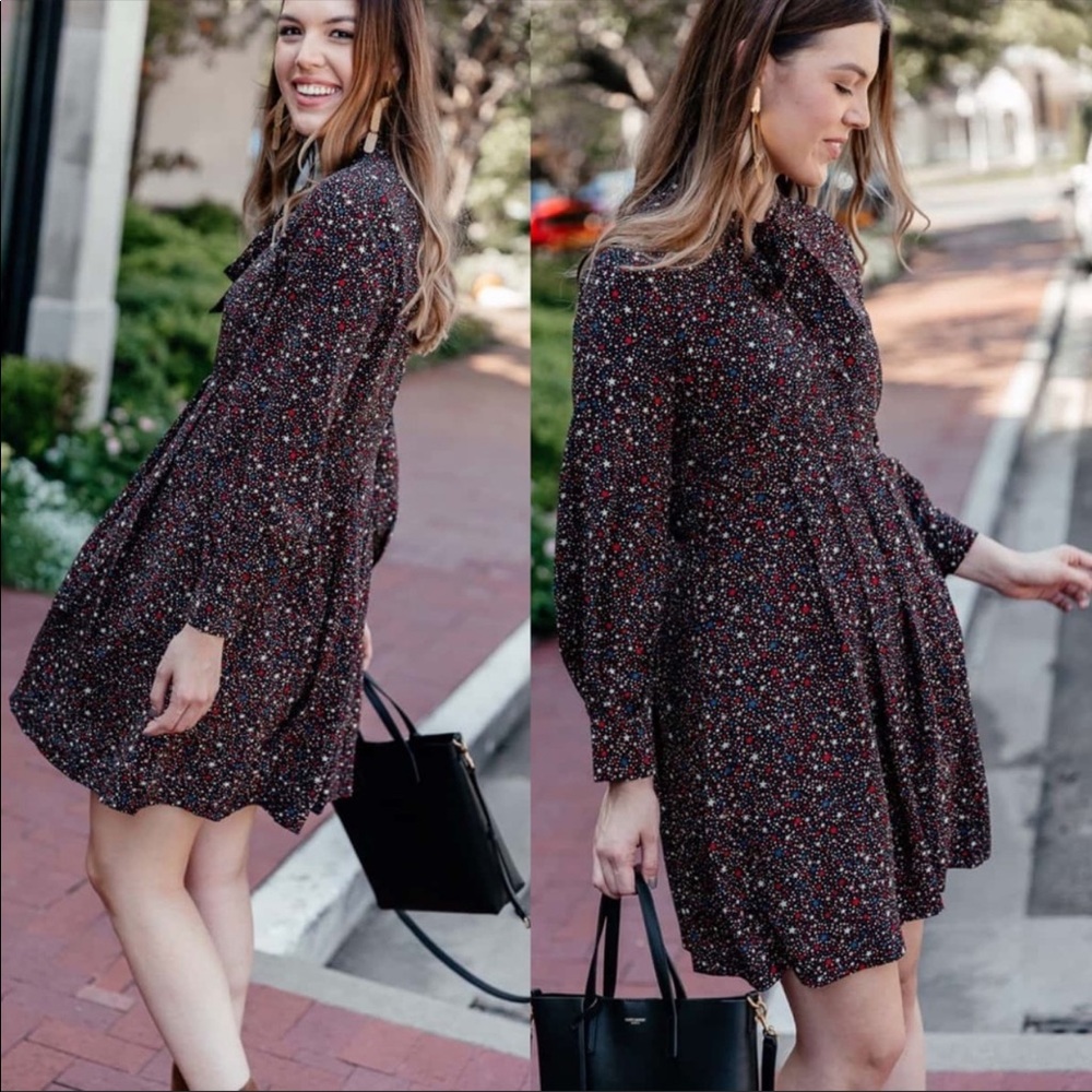 Madewell 100% Silk Balsam Tie Neck Dress in Starry Night Size 2